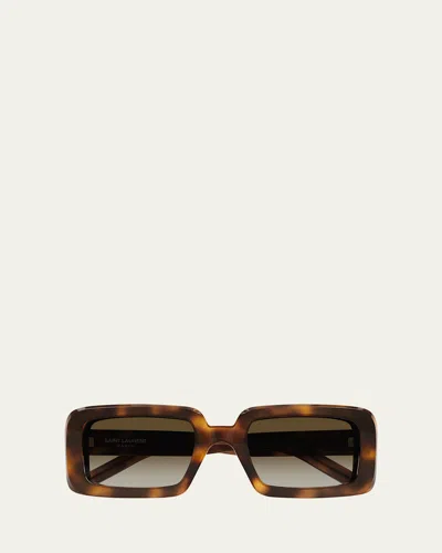 Saint Laurent Acetate Rectangle Sunglasses In Brown