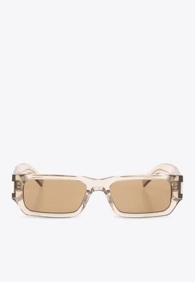 Saint Laurent Acetate Rectangular Sunglasses In Brown