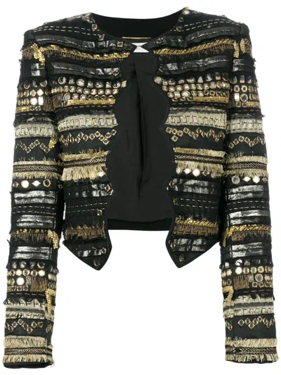 Saint Laurent Acetate Viscose Embroidered Jacket Outerwear In Black