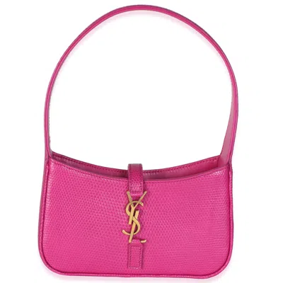 Pre-owned Saint Laurent Acid Pink Lizard Embossed Calfskin Le 5 A 7 Mini Hobo