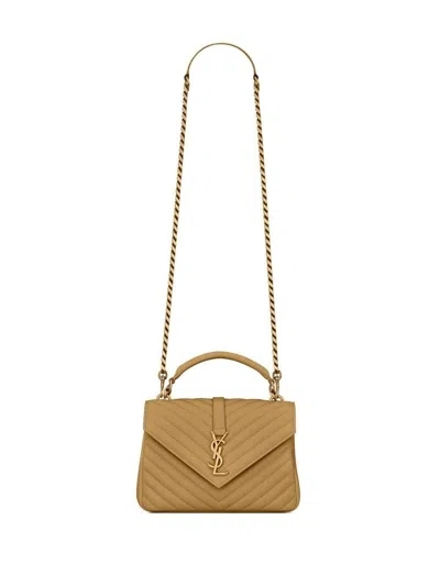 Saint Laurent Add A Touch Of Luxury To Your Ensemble With This Elegant Top-handle Handbag In Golden Olive! In Brown