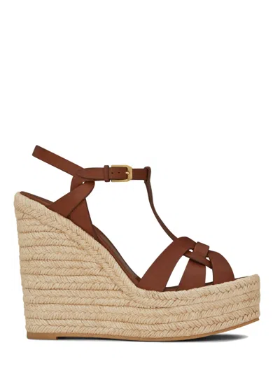 Saint Laurent Adjustable Ankle Strap Heels - 13 Cm Total Height In Brown