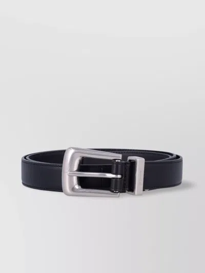 Saint Laurent Adjustable Folk Buckle Belt With Metal Finish In Black