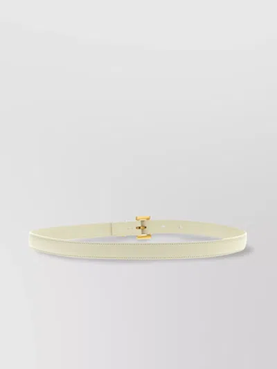 Saint Laurent Adjustable Gold-tone Buckle Smooth Finish Belt In White