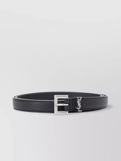 Saint Laurent Adjustable Grained Leather Belt With Rectangle Buckle