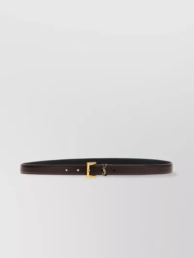 Saint Laurent Cassandre Thin Calfskin Belt Logo In Black