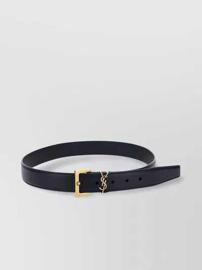 Saint Laurent Adjustable Length Gold-tone Buckle Belt In Black
