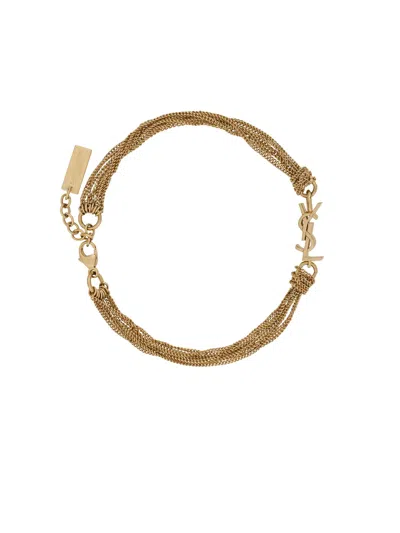Saint Laurent Adjustable Lobster Clasp Charm Bracelet With Cassandre Charm In Oro