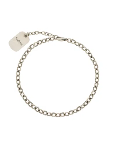 Saint Laurent Adjustable Lobster Clasp With Engraving In Brass In Silver