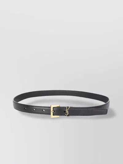 Saint Laurent Adjustable Thin Leather Belt Loop Buckle In Black