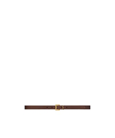 Saint Laurent Adjustable Thin Waist Belt In Brown
