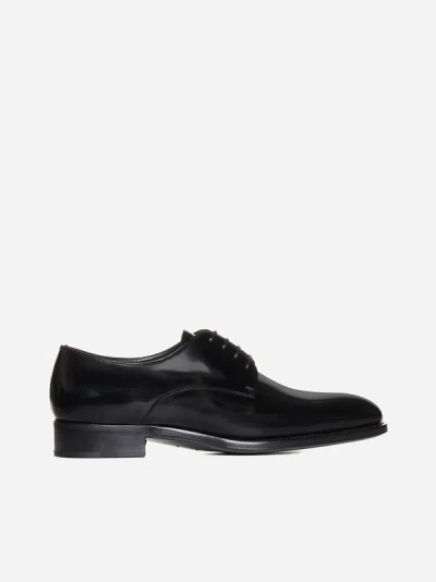 Saint Laurent Adrien Leather Derby Shoes In Black