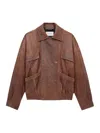 Saint Laurent Leather Jacket With Collared Design And Pockets In Brown