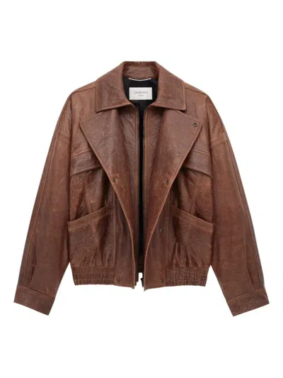Saint Laurent Aged Lambskin Bomber Jacket Clothing In Black