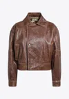 Saint Laurent Puffed-sleeve Leather Jacket In Brown