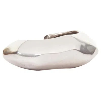 Pre-owned Saint Laurent Aged Silver Tone Faceted Sculptural Geometric Organic Cuff Bangle In Multiple