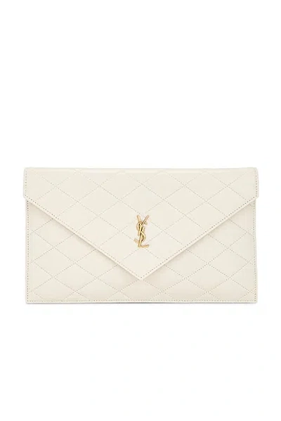 Saint Laurent Agneau Plume Matelasse Pouch In Sand