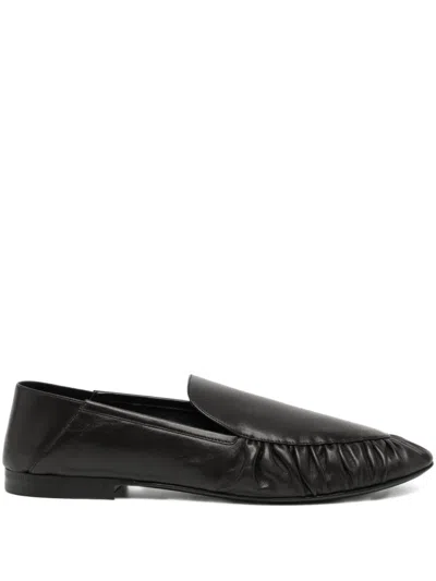 Saint Laurent Alain Collapsible-heel Gathered Leather Loafers In Black