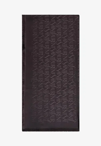 Saint Laurent All-over Logo Jacquard Silk Scarf In Brown