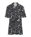 Saint Laurent Palm Print Collared Mini Dress In Black
