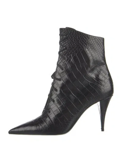 Pre-owned Saint Laurent Alligator Lace-up Boots In Blue