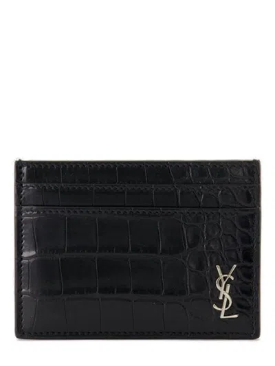 Saint Laurent Alligator Leather Card Holder In Black