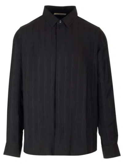 Saint Laurent Allover Logo Printed Cotton Shirt For Men In Black