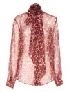 Saint Laurent Floral Silk Blouse With Scarf Collar And Button Closure In Red