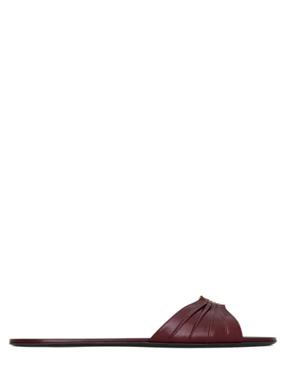 Saint Laurent Almond Peep-toe Mini Sandals With Cassandre Bronze-tone Hardware In Brown