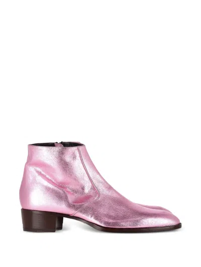 Pre-owned Saint Laurent Almond-toe Ankle Boots In Pink