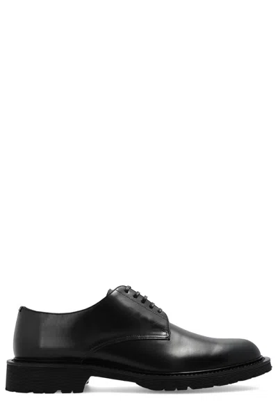 Saint Laurent Almond-toe Lace-up Flat Shoes In Black