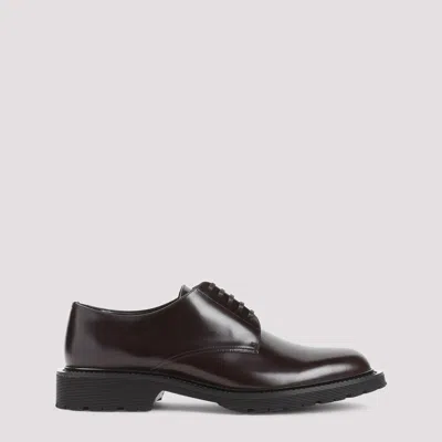 Saint Laurent Black Leather Lace Up Shoes In Brown