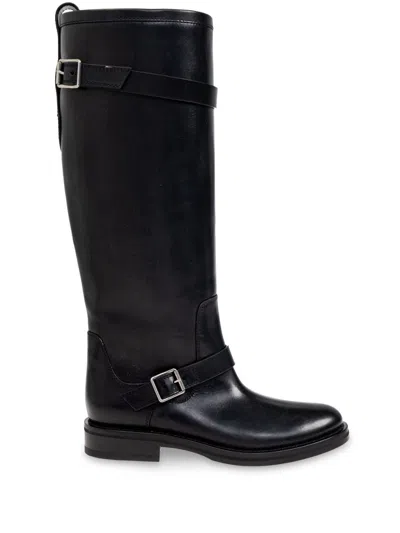 SAINT LAURENT ALMOND-TOE LEATHER BOOTS