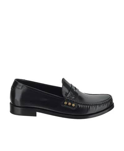 Saint Laurent Almond-toe Leather Loafers In Black
