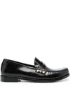 Saint Laurent Leather Fringed Loafers With Metal Studs In Schwarz