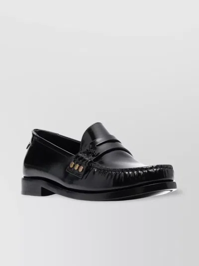Saint Laurent Almond Toe Leather Moccasins In Black