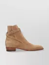 Saint Laurent Almond Toe Suede Ankle Boots With Buckle