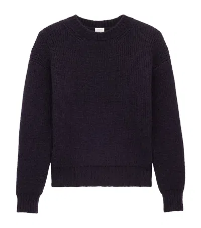 Saint Laurent Alpaca Wool-blend Crew-neck Sweater In Blue