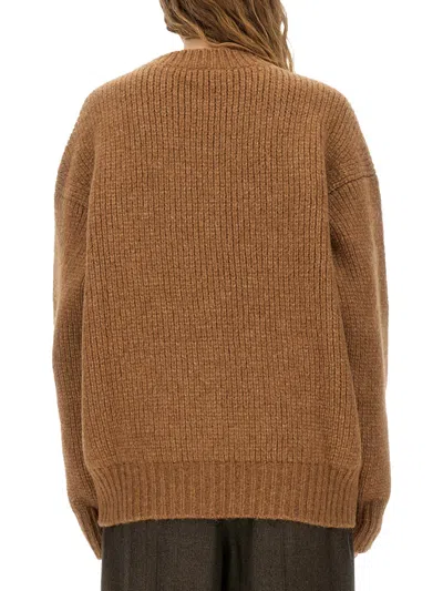 Saint Laurent Alpaca Wool Knit Sweater In Brown