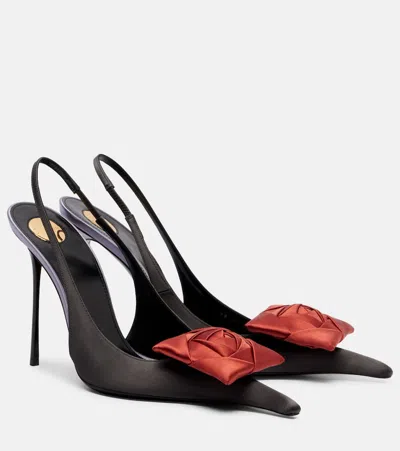 Saint Laurent Amalia 110 Crêpe Satin Slingback Pumps In Black