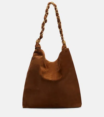 Saint Laurent Amalia Cassandre Suede Shoulder Bag In Brown