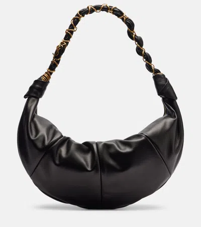 Saint Laurent Amalia Cassandre Leather Shoulder Bag In Black