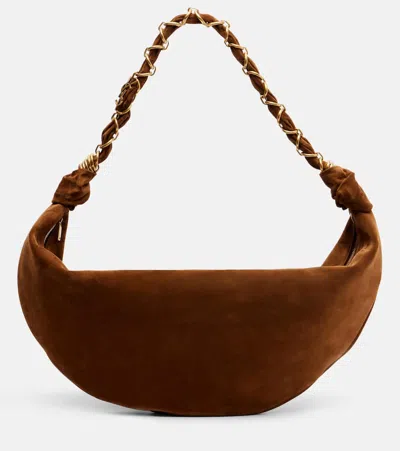 Saint Laurent Amalia Chain-embellished Suede Shoulder Bag In Brown