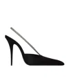 Saint Laurent Amanda Slingback Pumps In Satin Crepe And Rhinestones In Black