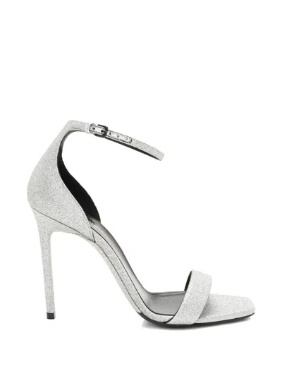 Pre-owned Saint Laurent Amber Glitter Sandals In Silver
