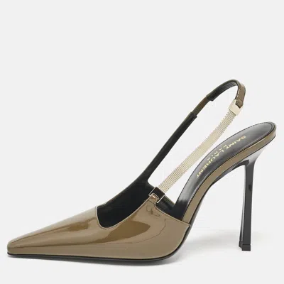 Pre-owned Saint Laurent Amber Green Patent Leather Blake Slingback Pumps Size 37