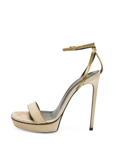 Pre-owned Saint Laurent Amber Suede Heeled Sandals In Neutral