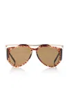Saint Laurent Amelia Aviator Metal Sunglasses In Brown