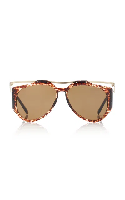 Saint Laurent Amelia Aviator Metal Sunglasses In Brown