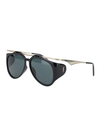Saint Laurent 'amelia' Black Sunglasses With Floating Frame And Cassandre Logo In Acetate Woman